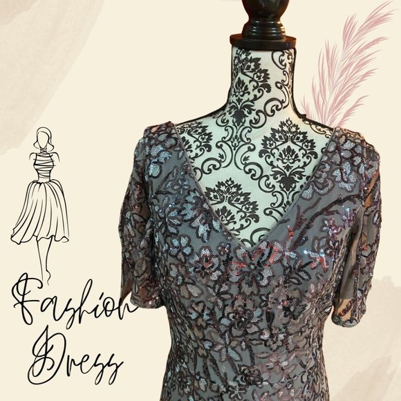 Camille La Vie Grey Ballgown with 3D Flowers - Size 8 - Picture 3 of 7